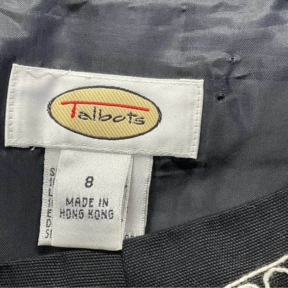 Talbots A-Line Skirt Women's Sz 8 Black/White Embroidered Lined Academia Casual
